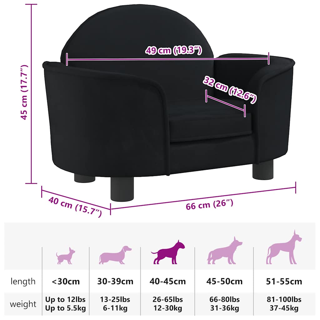 Hundebett Schwarz 66x40x45 cm Samt