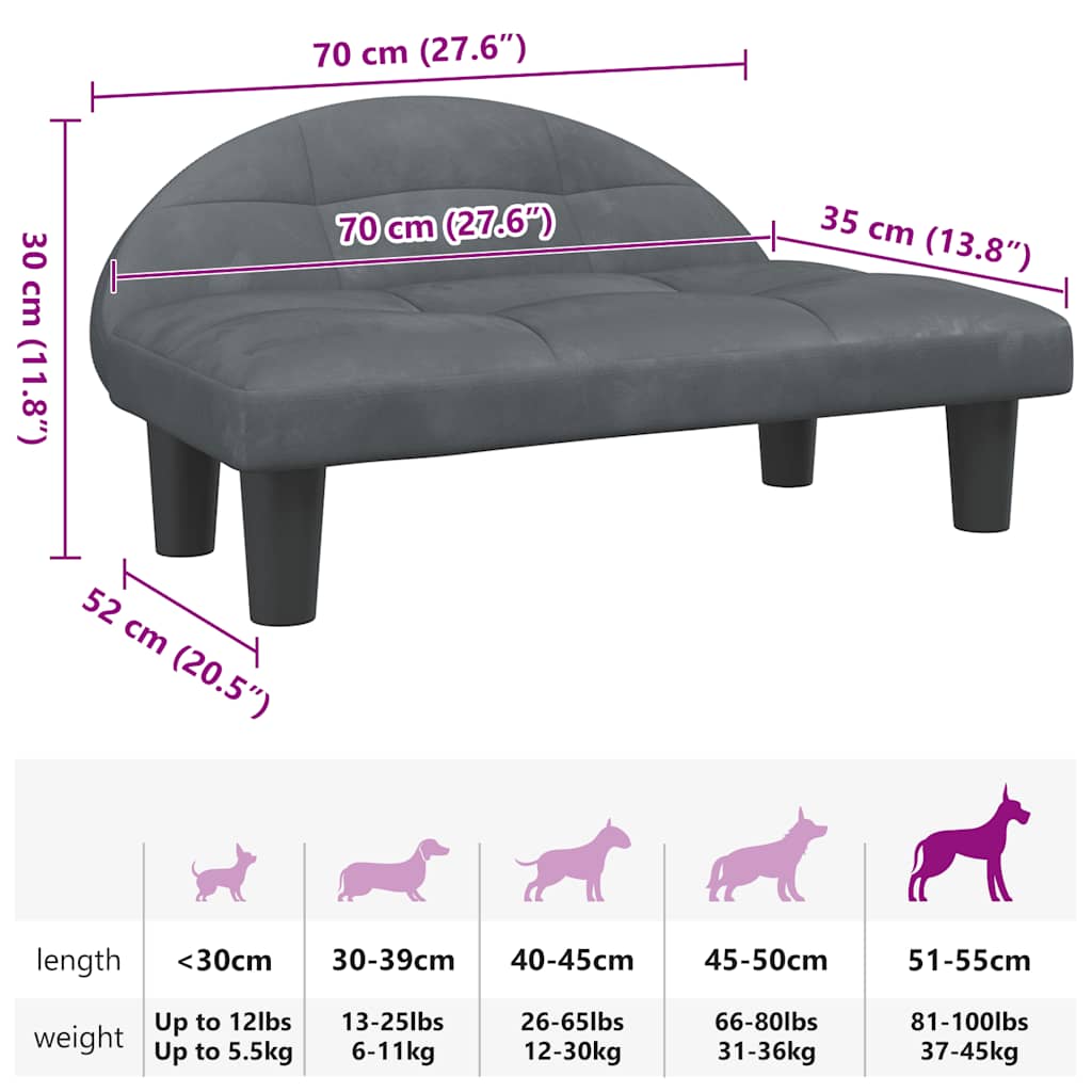 Hundebett Dunkelgrau 70x52x30 cm Samt