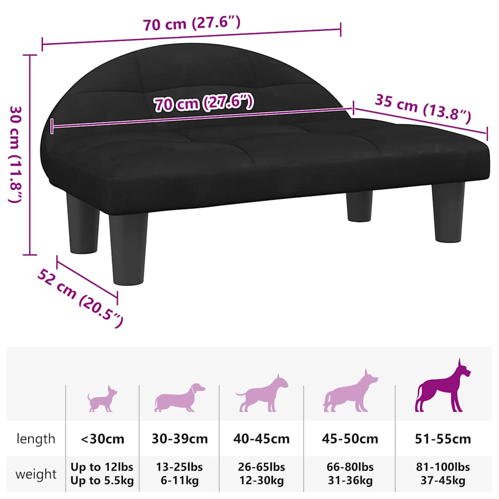 Hundebett Schwarz 70x52x30 cm Samt
