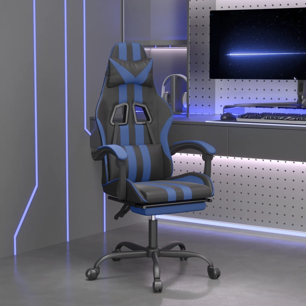 Gaming-Stuhl mit Fußstütze Schwarz und Blau Kunstleder