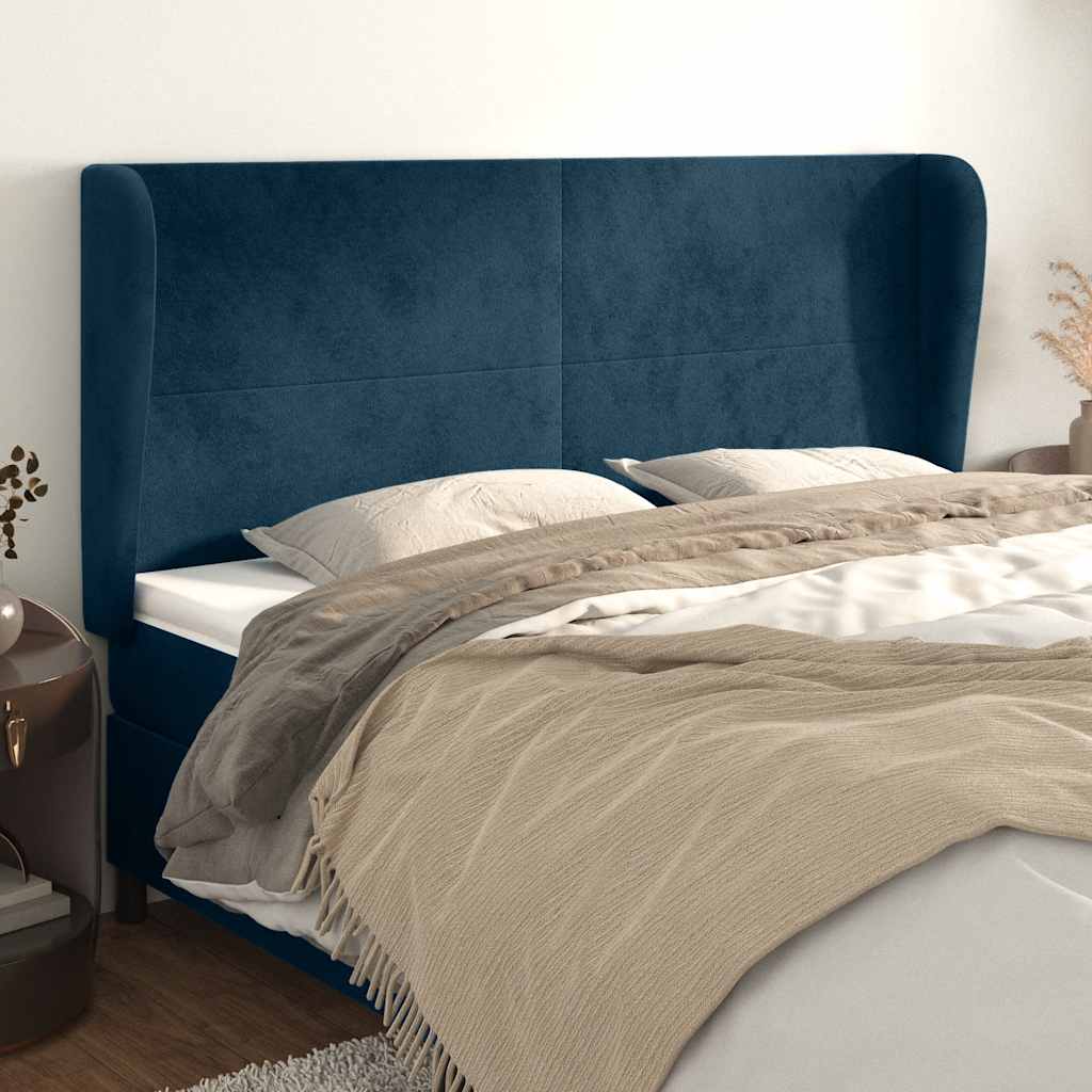 Kopfteil mit Ohren Dunkelblau 163x23x118/128 cm Samt