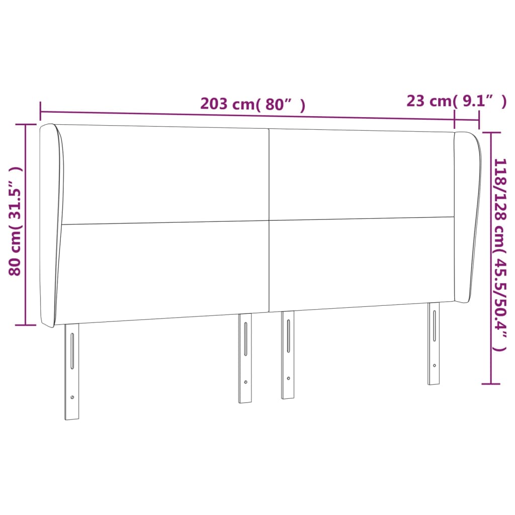 Kopfteil mit Ohren Schwarz 203x23x118/128 cm Samt