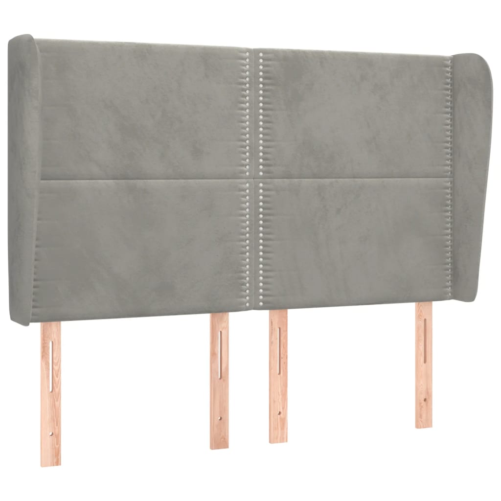 Kopfteil mit Ohren Hellgrau 147x23x118/128 cm Samt