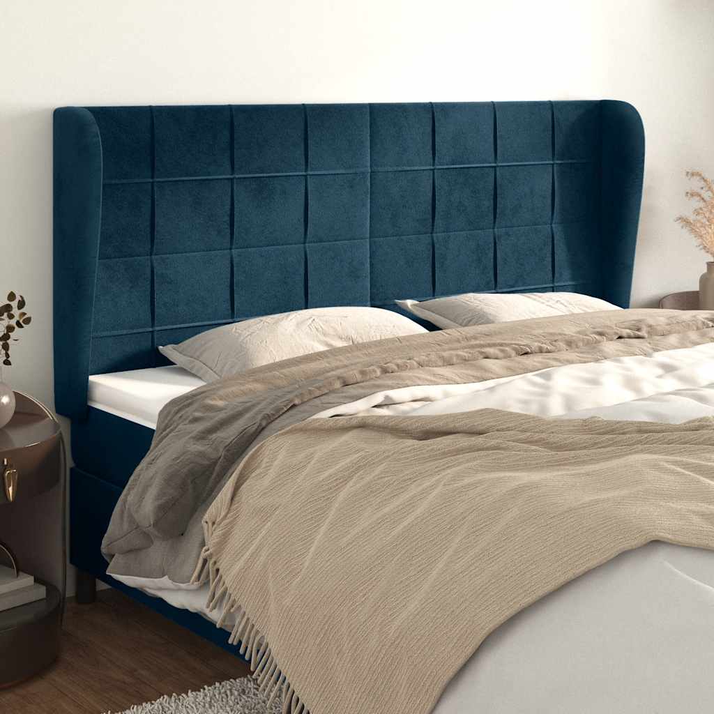 Kopfteil mit Ohren Dunkelblau 183x23x118/128 cm Samt