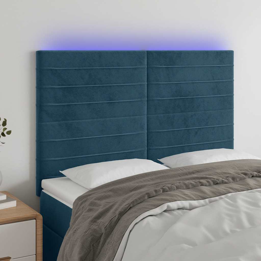 LED Kopfteil Dunkelblau 144x5x118/128 cm Samt