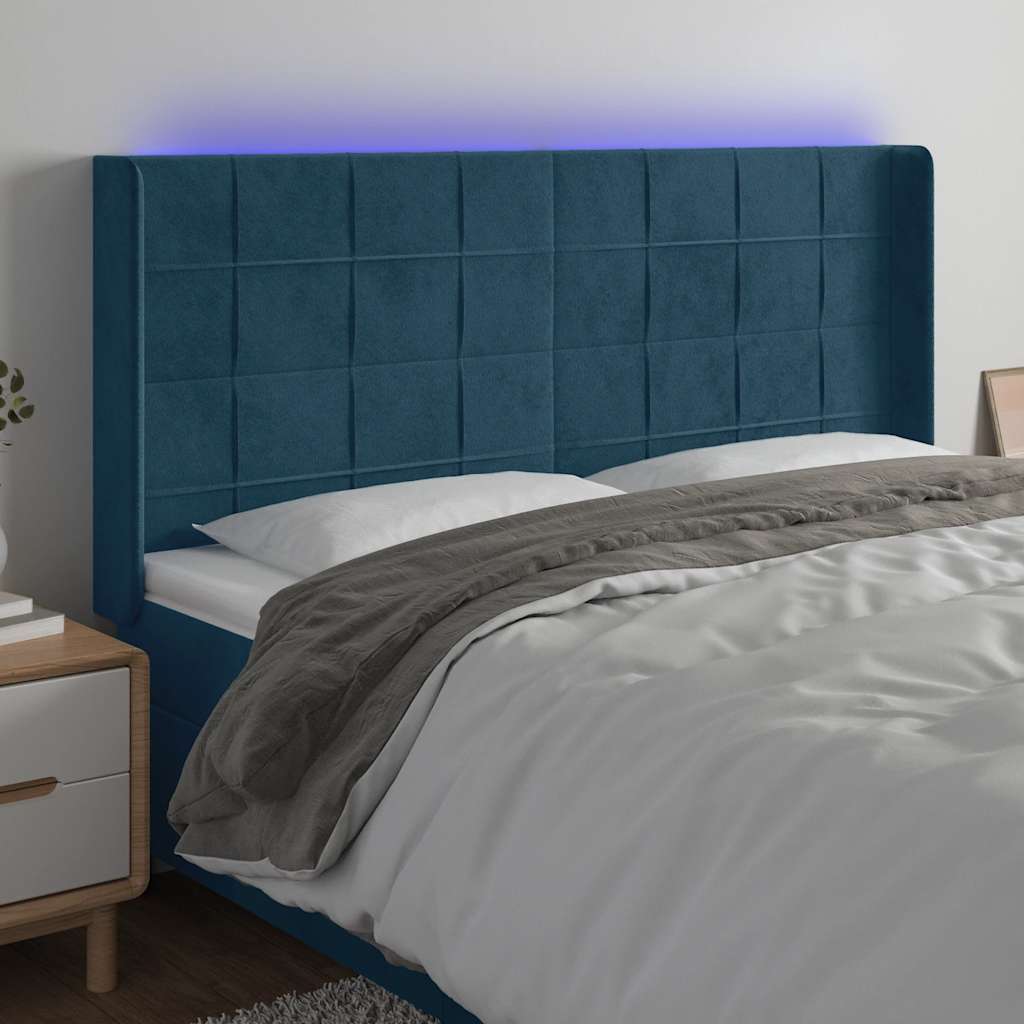 LED Kopfteil Dunkelblau 203x16x118/128 cm Samt