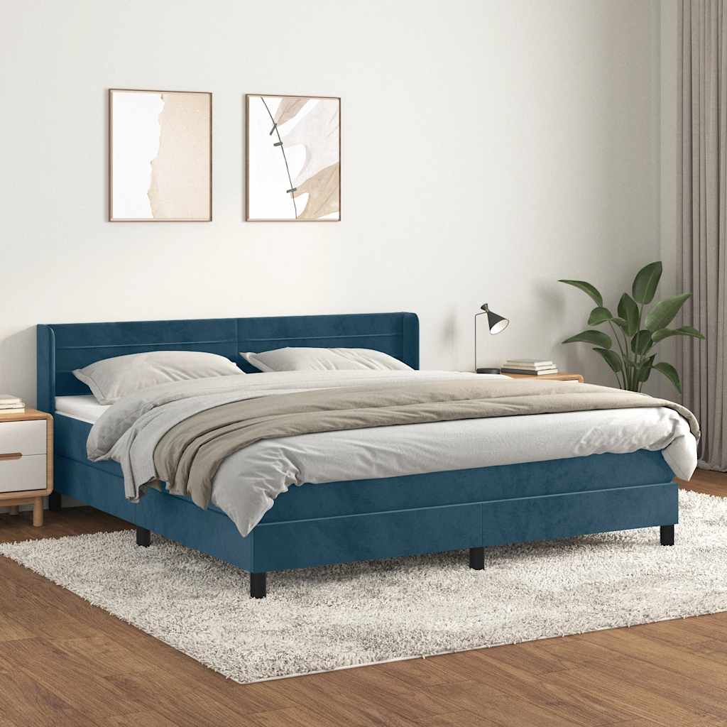 Boxspringbett mit Matratze Dunkelblau 180x200 cm Samt