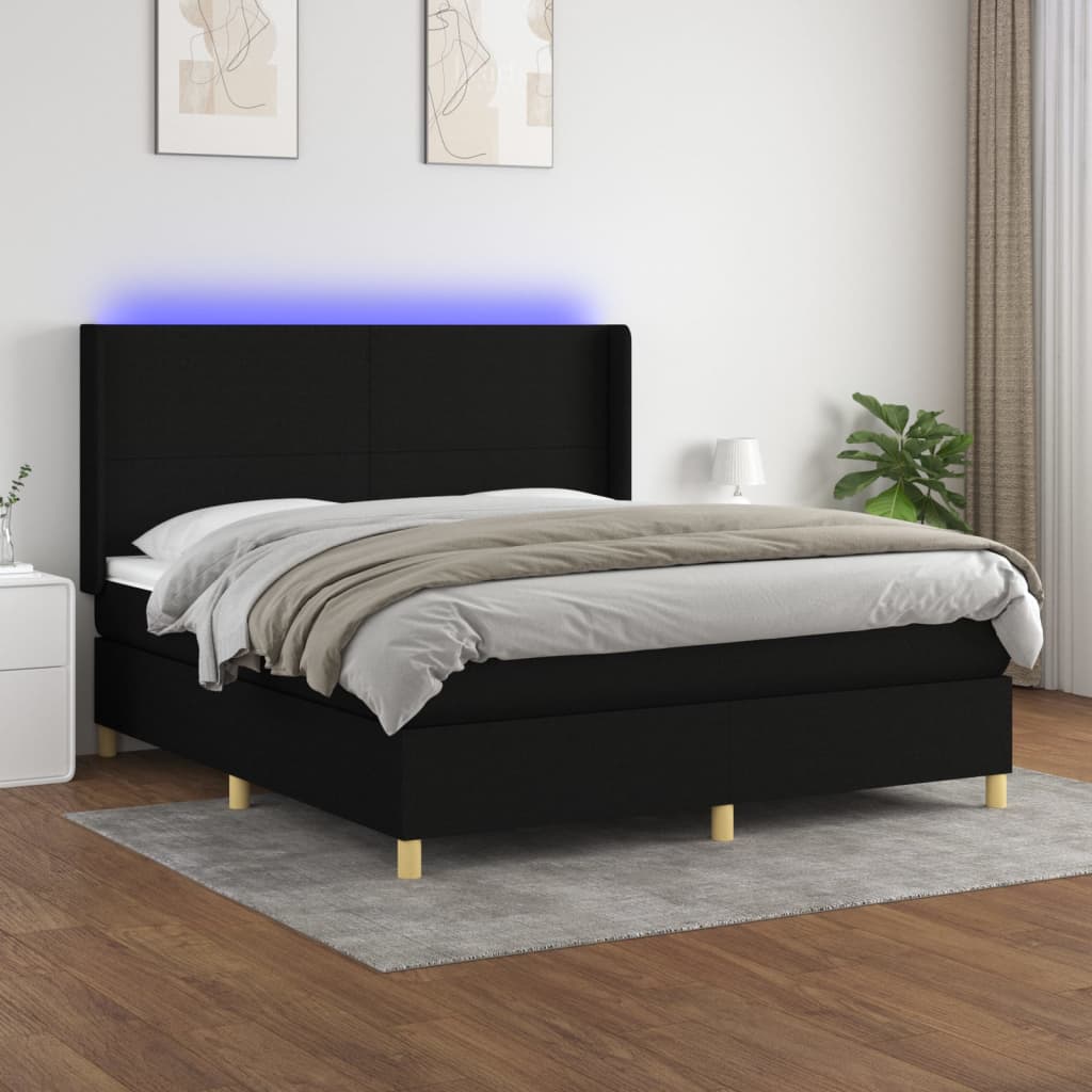 Boxspringbett mit Matratze & LED Schwarz 160x200 cm Stoff