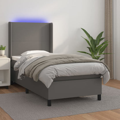 Boxspringbett mit Matratze & LED Grau 90x190 cm Kunstleder