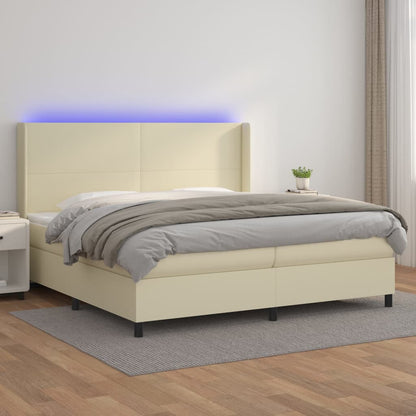 Boxspringbett mit Matratze & LED Creme 200x200 cm Kunstleder