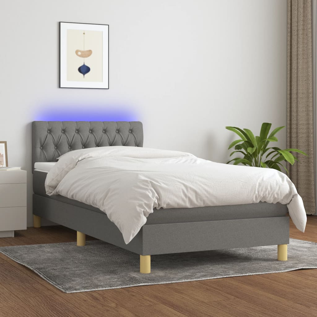 Boxspringbett mit Matratze & LED Dunkelgrau 90x190 cm Stoff