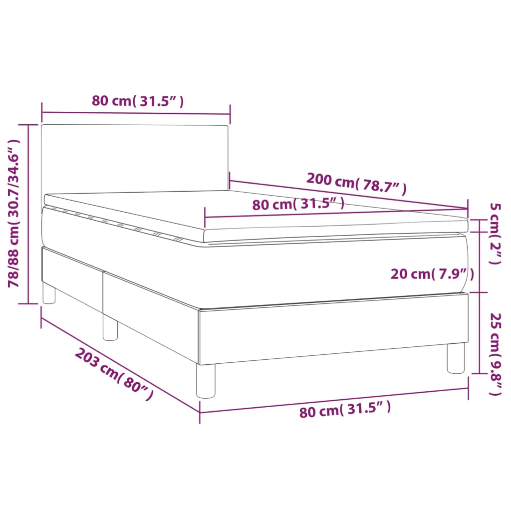 Boxspringbett mit Matratze & LED Cappuccino-Braun 80x200cm