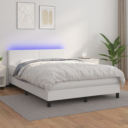 Boxspringbett mit Matratze & LED Weiß 140x190 cm Kunstleder