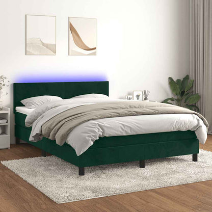Boxspringbett mit Matratze & LED Dunkelgrün 140x200 cm Samt