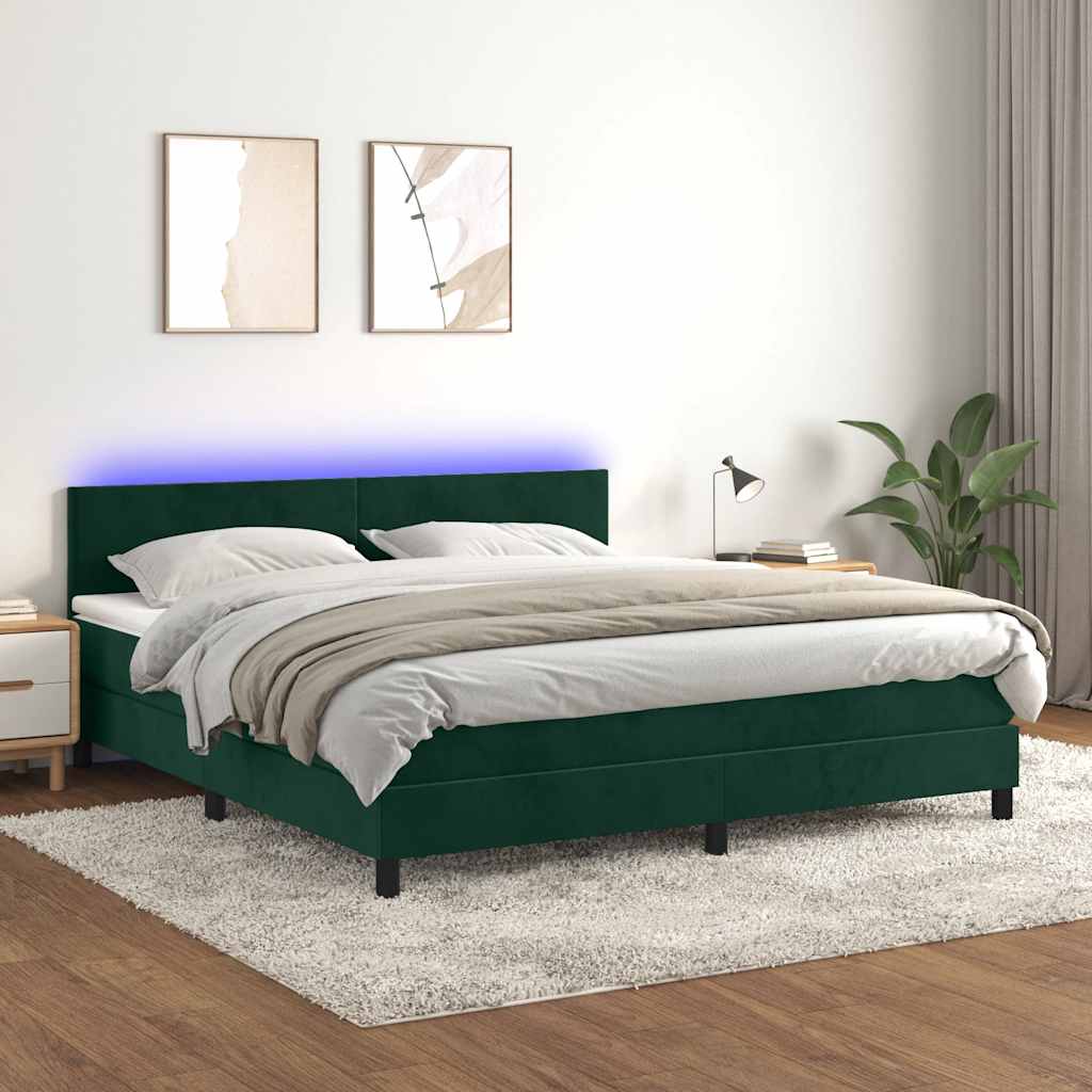 Boxspringbett mit Matratze & LED Dunkelgrün 180x200 cm Samt