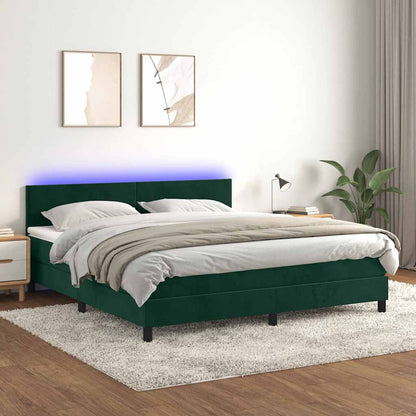 Boxspringbett mit Matratze & LED Dunkelgrün 180x200 cm Samt