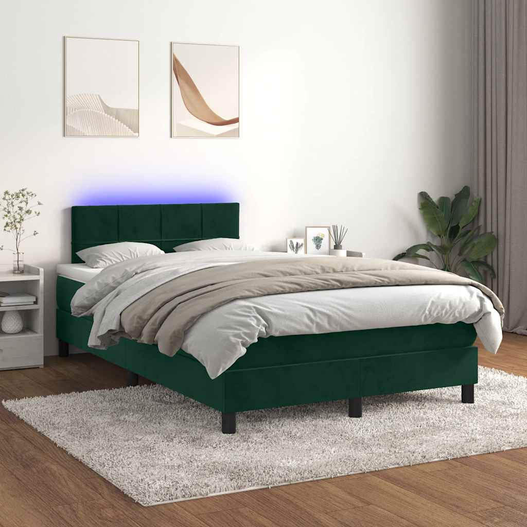 Boxspringbett mit Matratze & LED Dunkelgrün 120x200 cm Samt