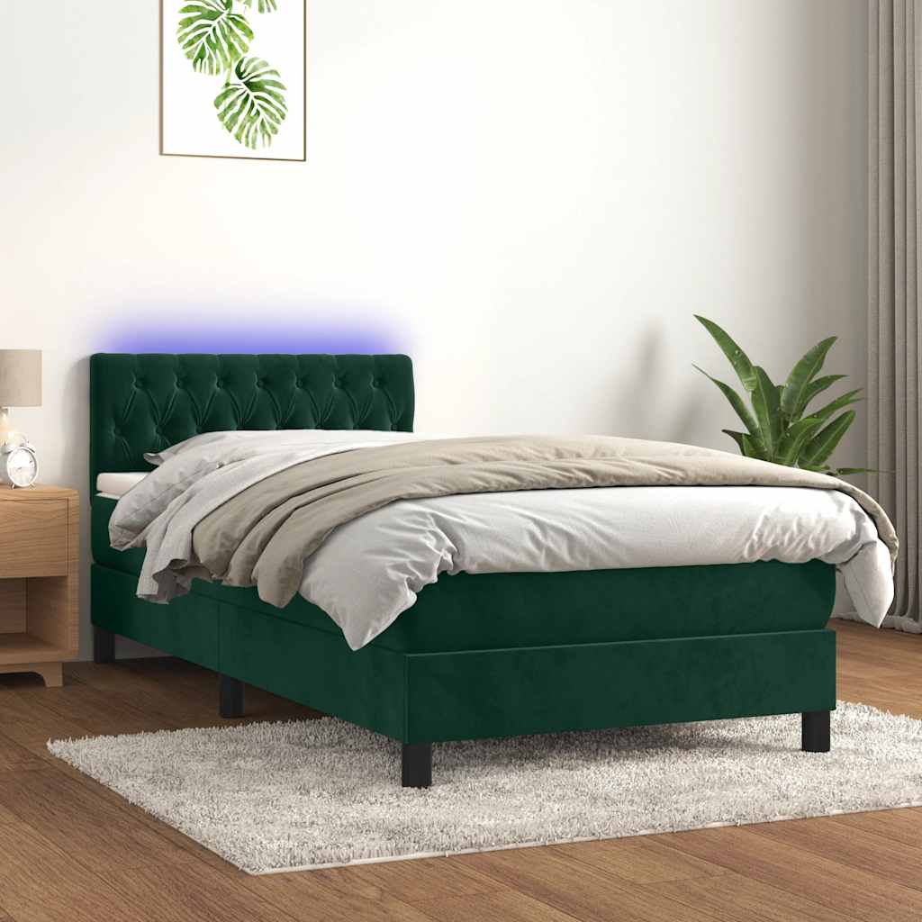 Boxspringbett mit Matratze & LED Dunkelgrün 90x190 cm Samt