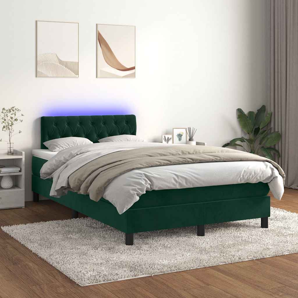 Boxspringbett mit Matratze & LED Dunkelgrün 120x200 cm Samt