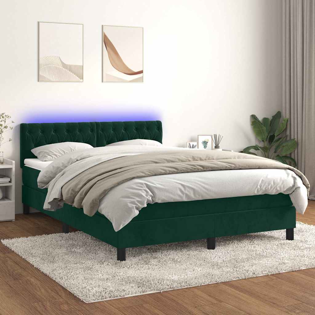 Boxspringbett mit Matratze & LED Dunkelgrün 140x200 cm Samt