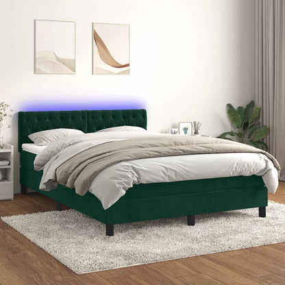 Boxspringbett mit Matratze & LED Dunkelgrün 140x200 cm Samt