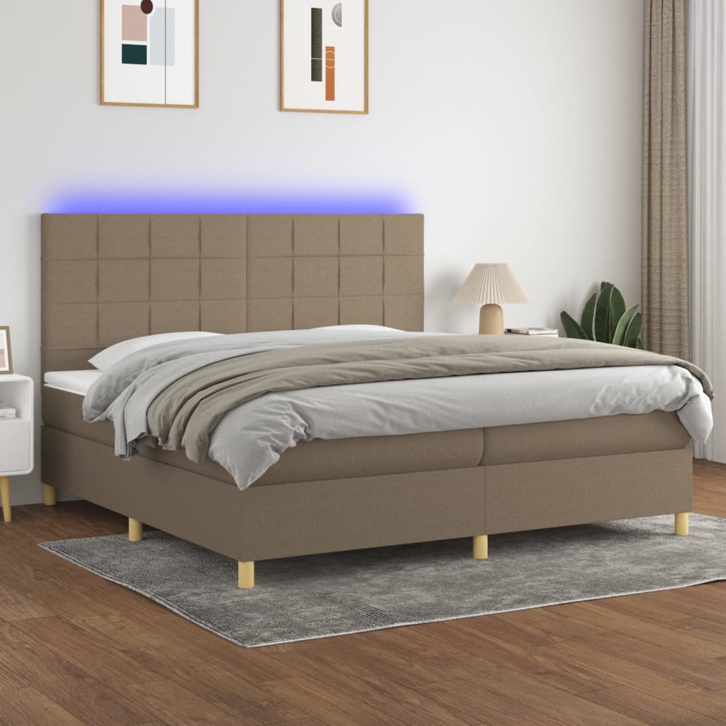 Boxspringbett mit Matratze & LED Taupe 200x200 cm Stoff