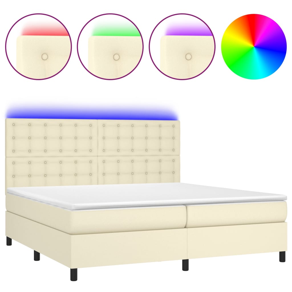 Boxspringbett mit Matratze & LED Creme 200x200 cm Kunstleder