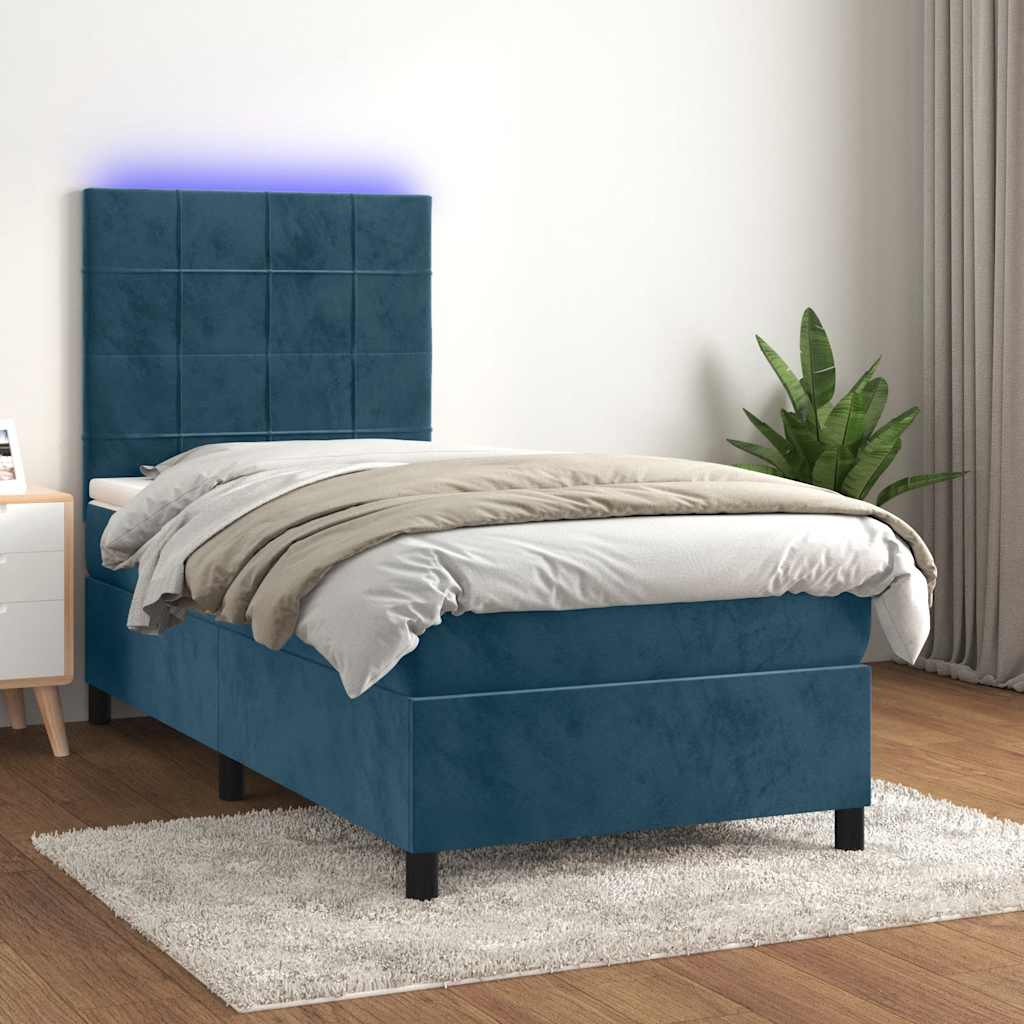 Boxspringbett mit Matratze & LED Dunkelblau 100x200 cm Samt