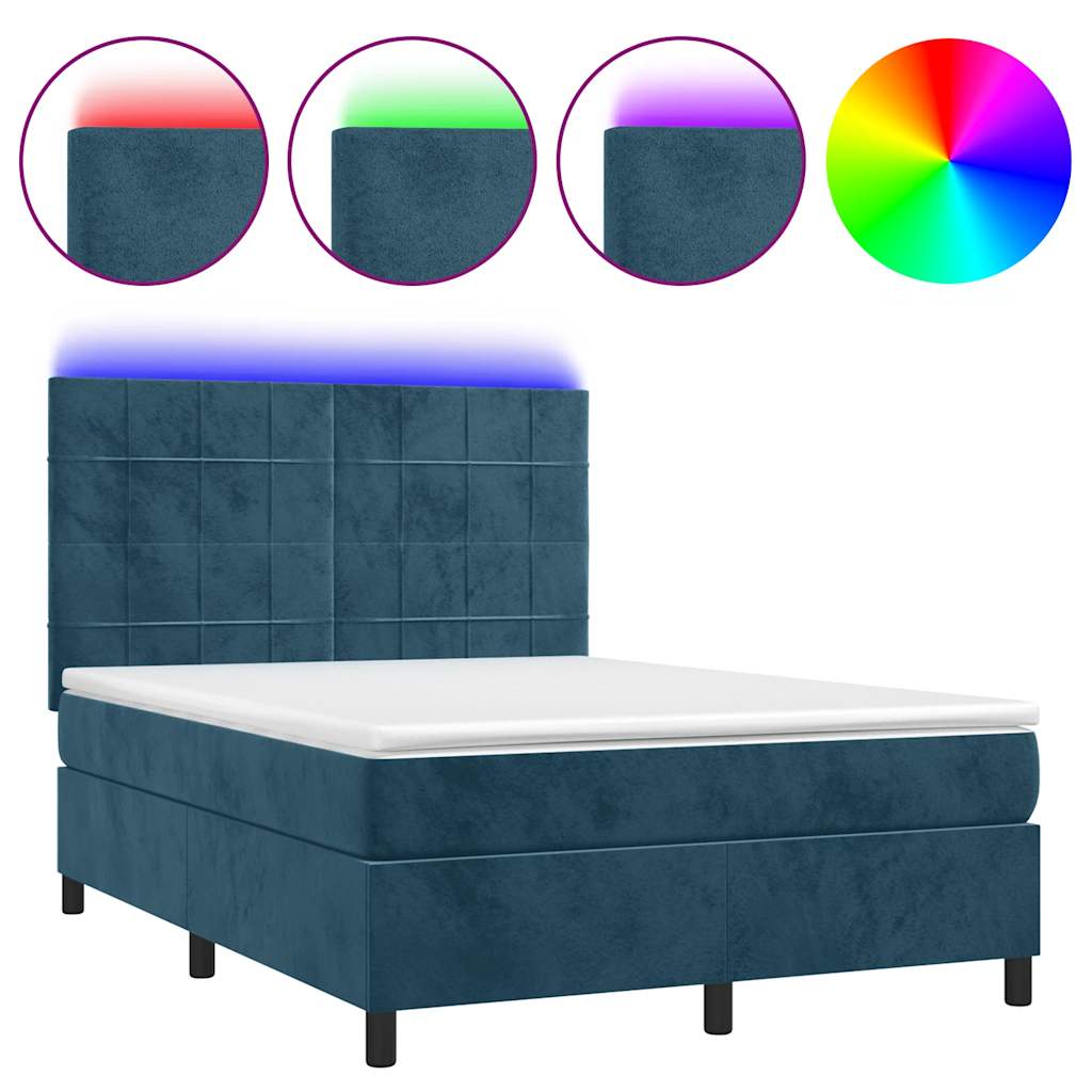 Boxspringbett mit Matratze & LED Dunkelblau 140x190 cm Samt