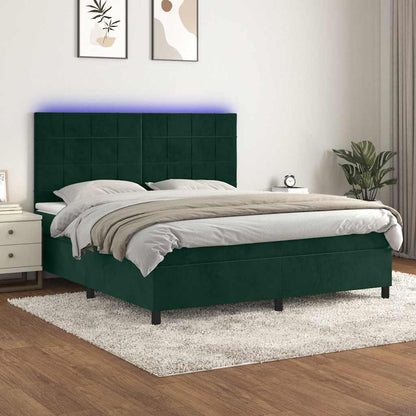 Boxspringbett mit Matratze & LED Dunkelgrün 180x200 cm Samt
