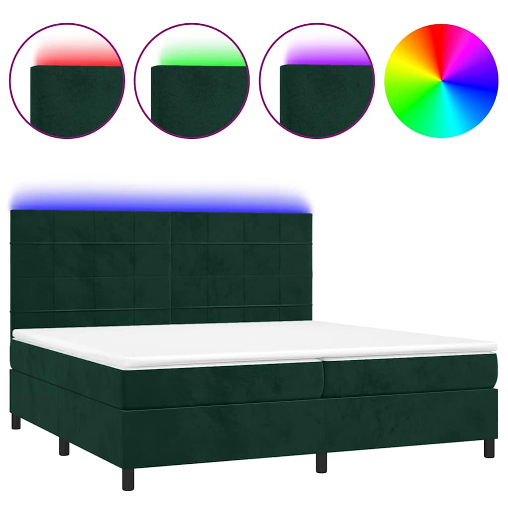 Boxspringbett mit Matratze & LED Dunkelgrün 200x200 cm Samt
