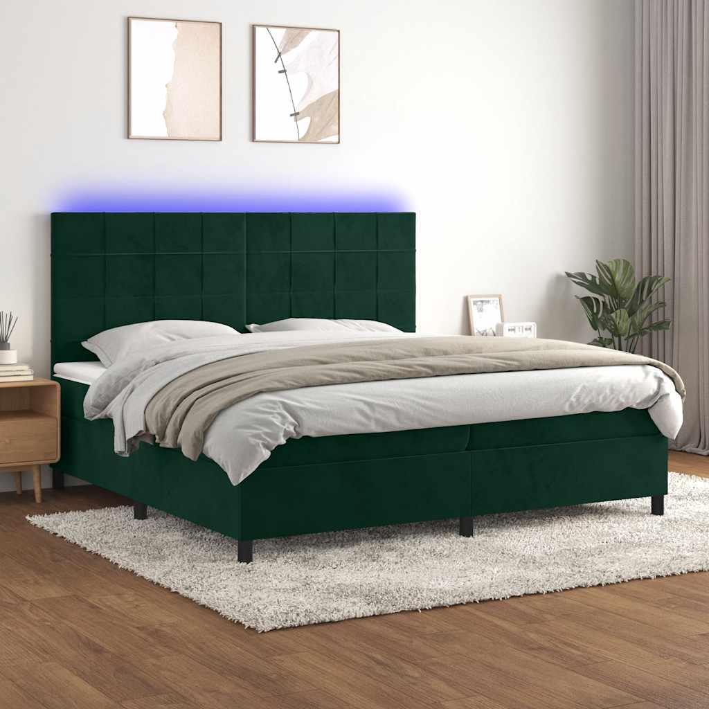 Boxspringbett mit Matratze & LED Dunkelgrün 200x200 cm Samt