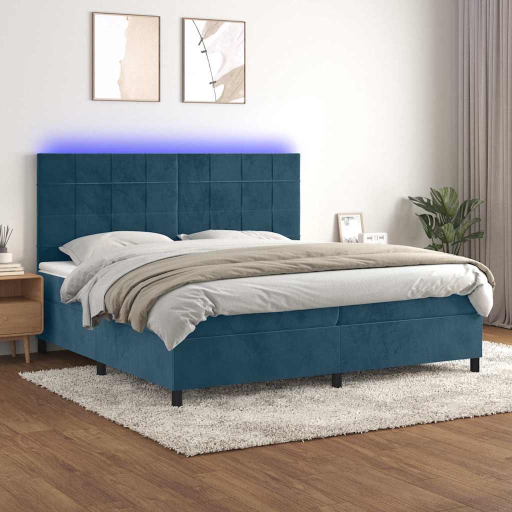 Boxspringbett mit Matratze & LED Dunkelblau 200x200 cm Samt