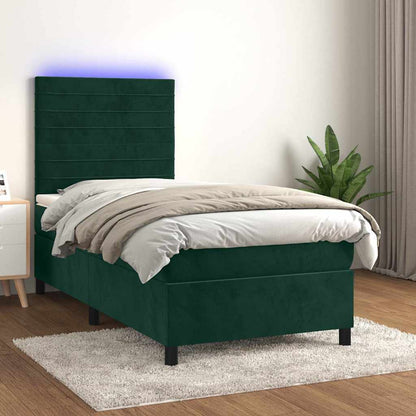Boxspringbett mit Matratze & LED Dunkelgrün 90x200 cm Samt
