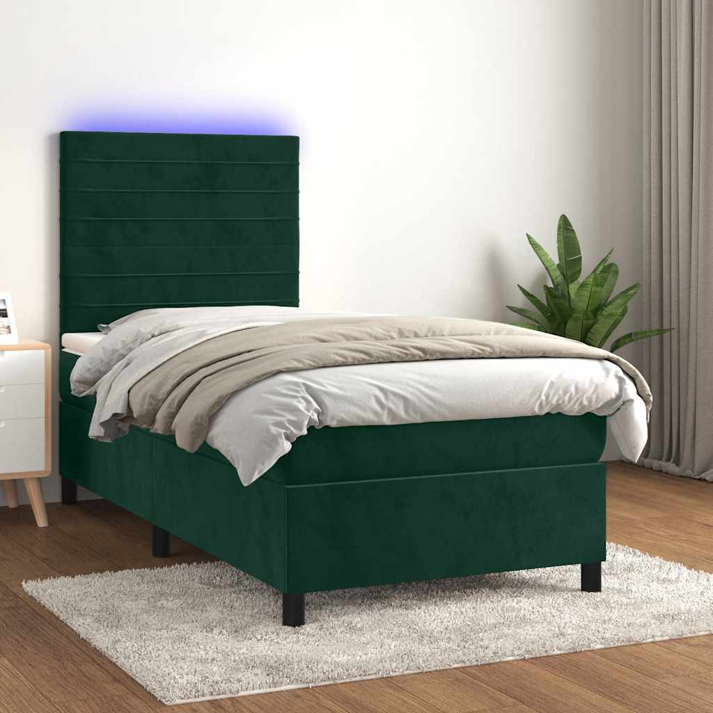 Boxspringbett mit Matratze & LED Dunkelgrün 100x200 cm Samt