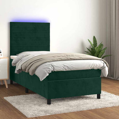Boxspringbett mit Matratze & LED Dunkelgrün 100x200 cm Samt