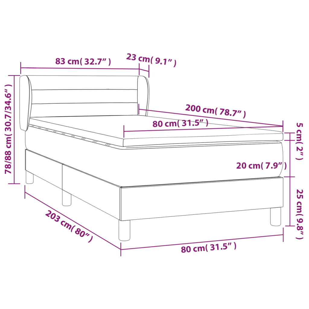 Boxspringbett mit Matratze Dunkelgrau 80x200 cm Stoff