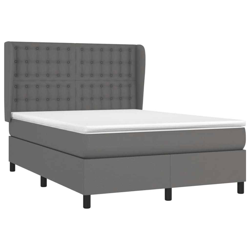 Boxspringbett mit Matratze Grau 140x190 cm Kunstleder
