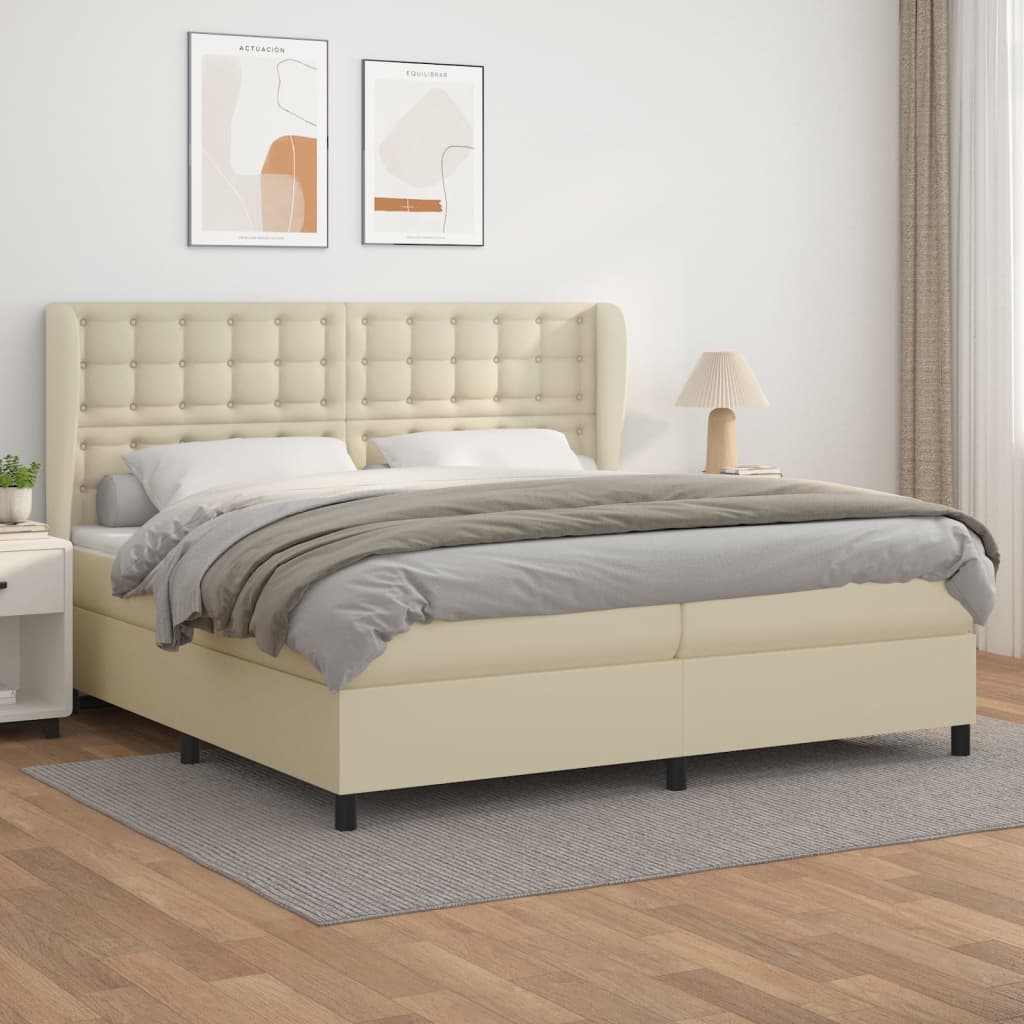 Boxspringbett mit Matratze Creme 200x200 cm Kunstleder
