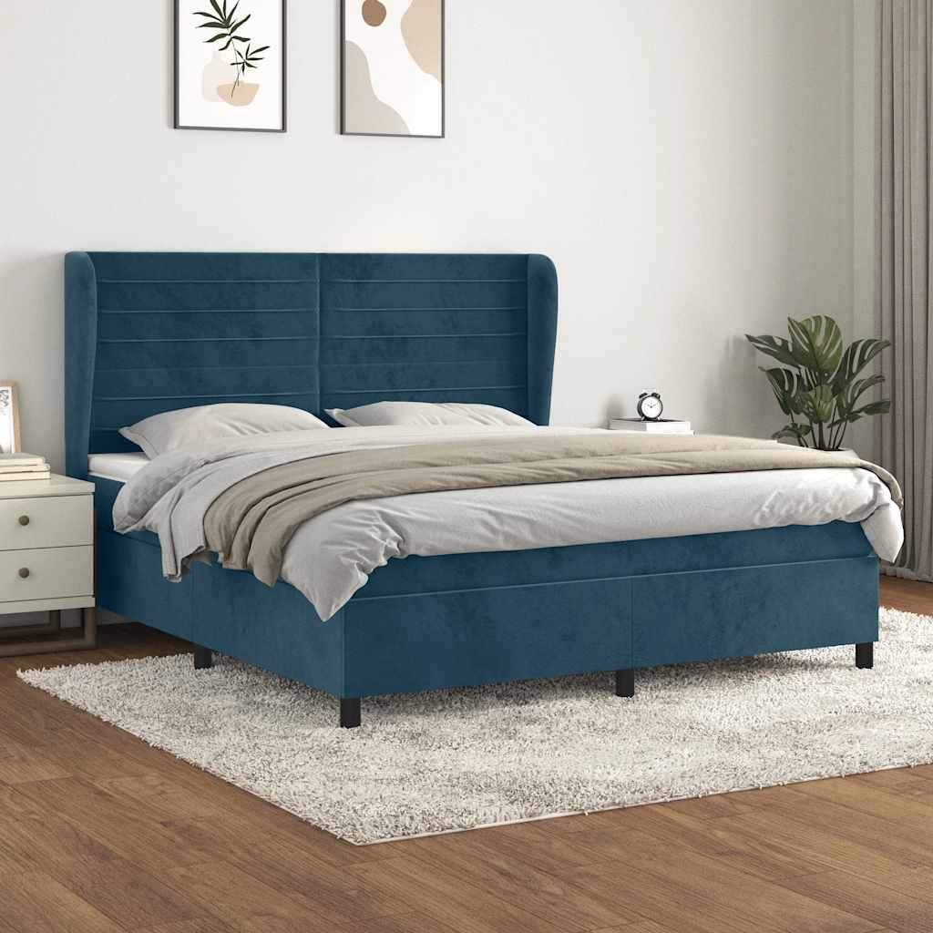 Boxspringbett mit Matratze Dunkelblau 160x200 cm Samt