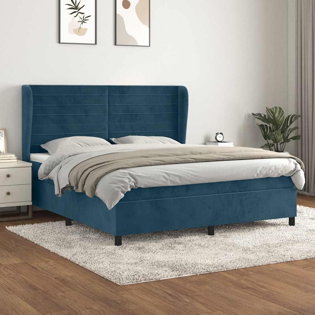 Boxspringbett mit Matratze Dunkelblau 180x200 cm Samt
