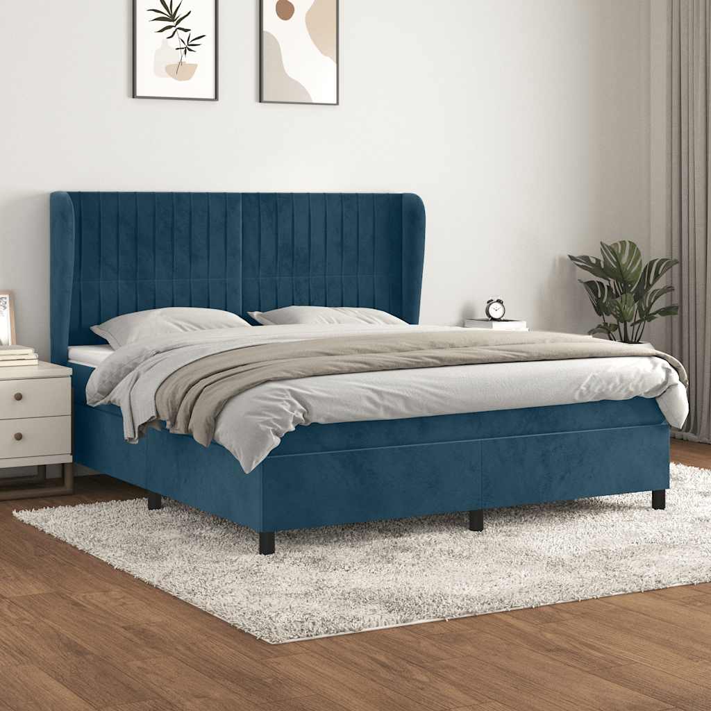 Boxspringbett mit Matratze Dunkelblau 160x200 cm Samt