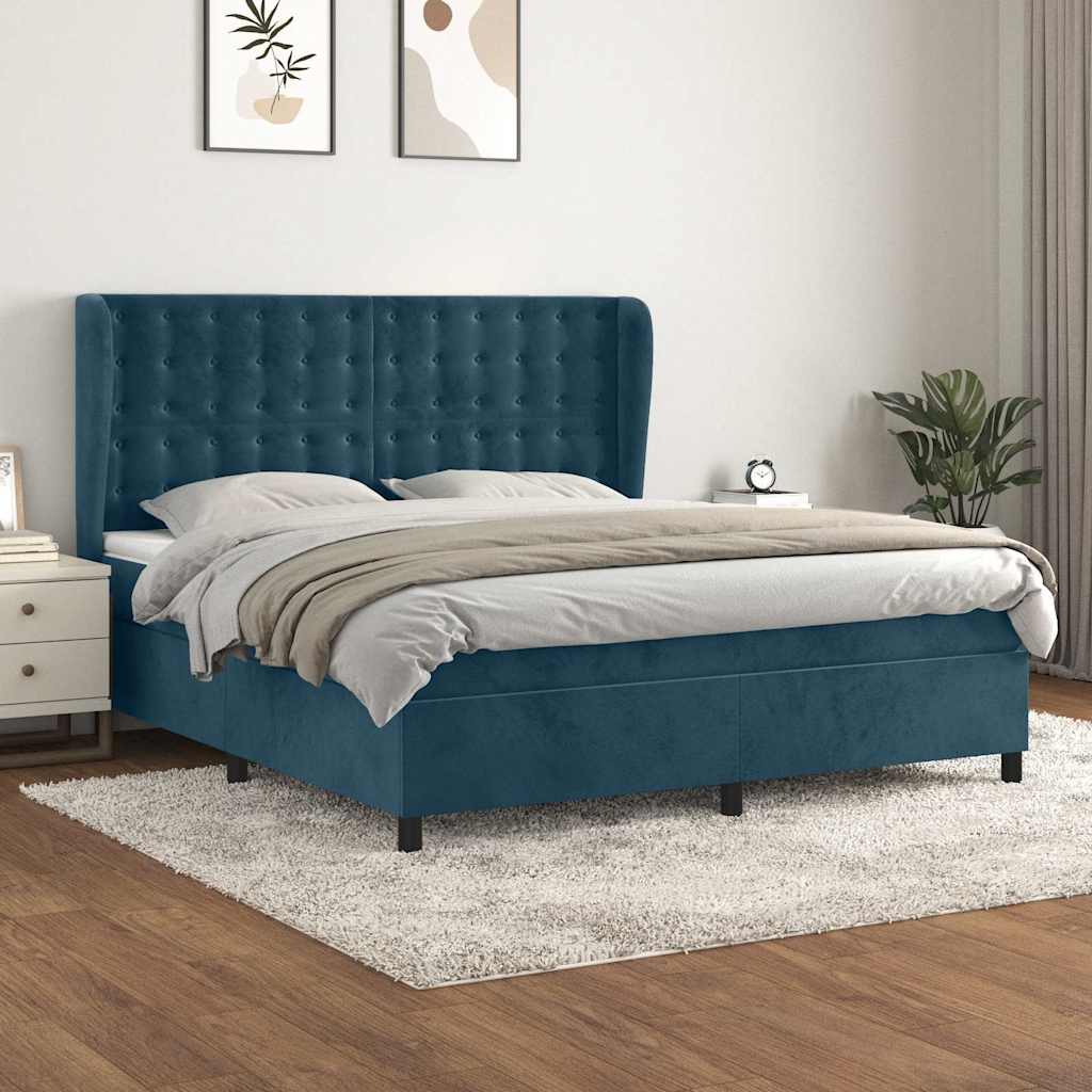 Boxspringbett mit Matratze Dunkelblau 160x200 cm Samt