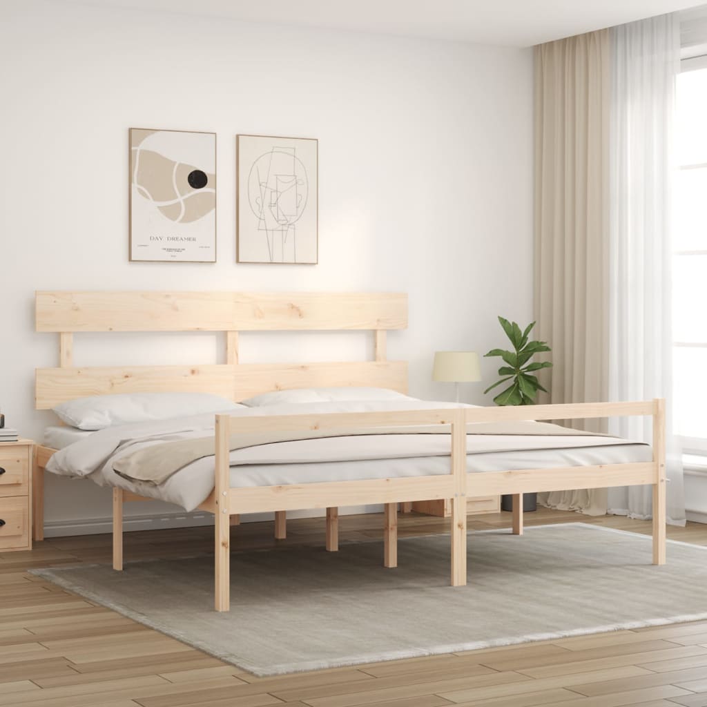Seniorenbett mit Kopfteil Super Kingsize Massivholz