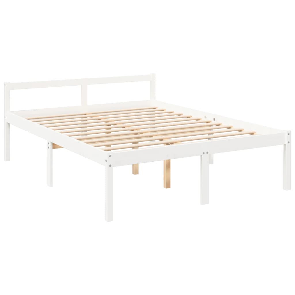 Seniorenbett mit Kopfteil Weiß Kingsize Massivholz