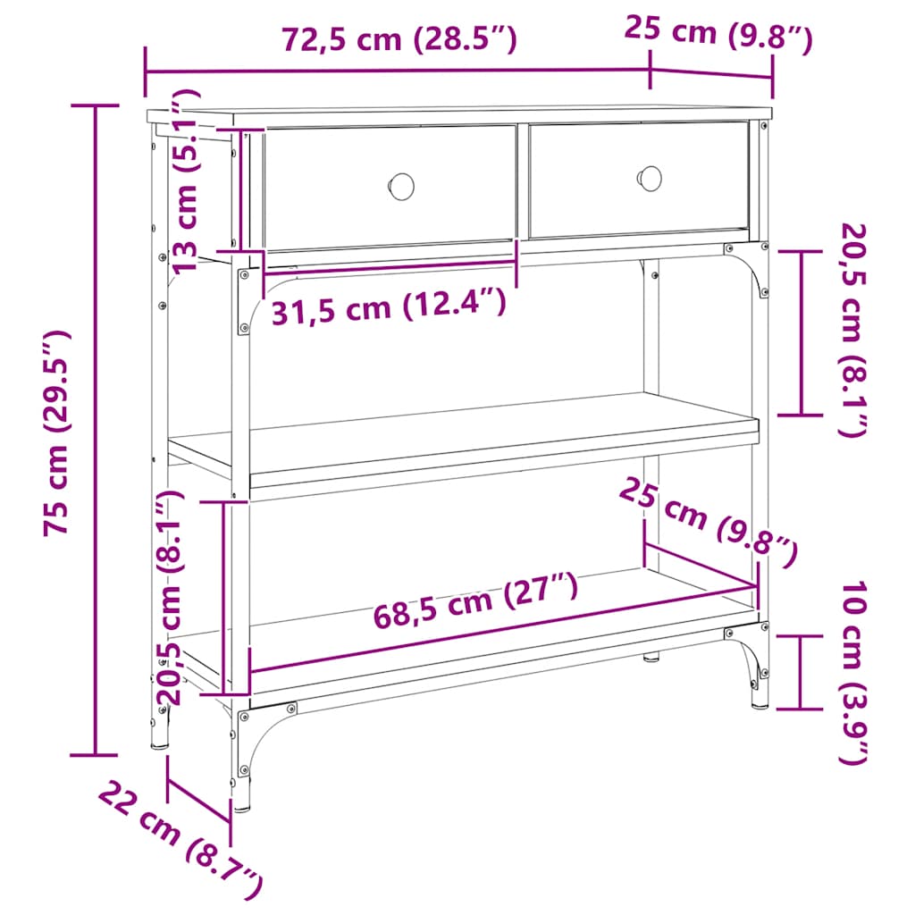 Konsolentisch Grau Sonoma 72,5x25x75 cm Holzwerkstoff