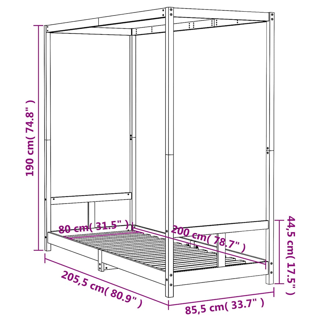 Kinderbett 80x200 cm Massivholz Kiefer