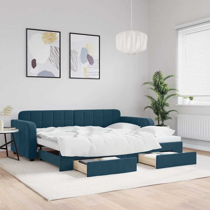 Tagesbett Ausziehbar mit Schubladen Blau 90x200 cm Samt