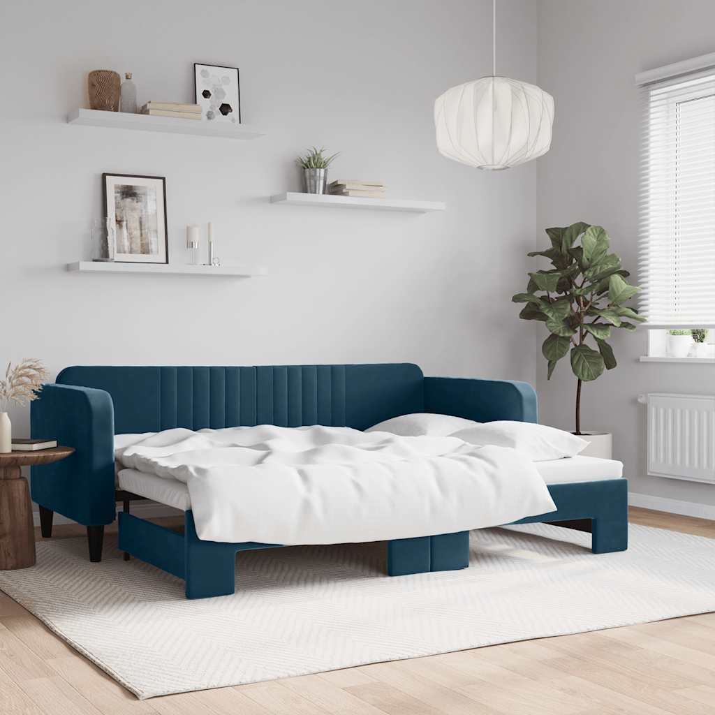 Tagesbett Ausziehbar Blau 80x200 cm Samt