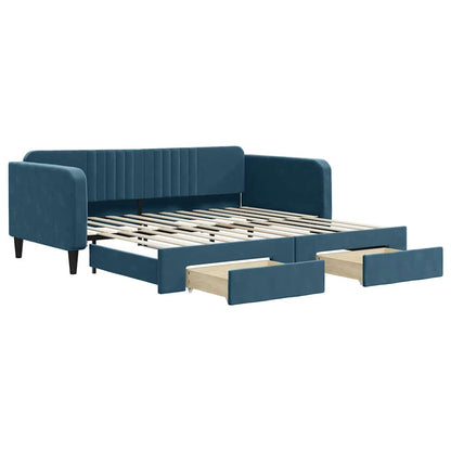 Tagesbett Ausziehbar mit Schubladen Blau 100x200 cm Samt